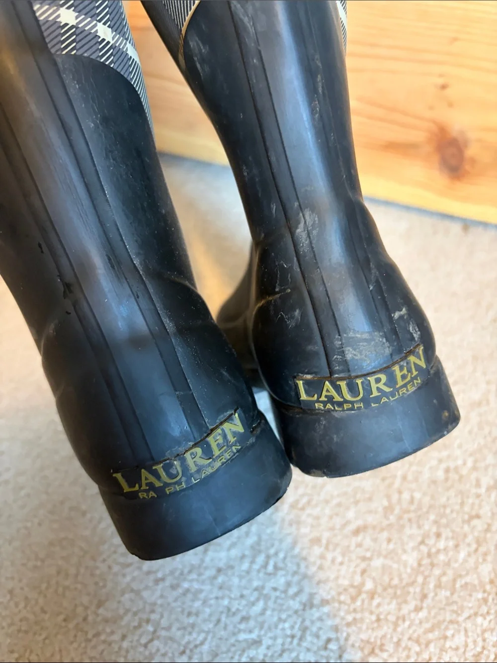 Lauren Ralph Lauren Black Tall Rain Boots with Gold Logo